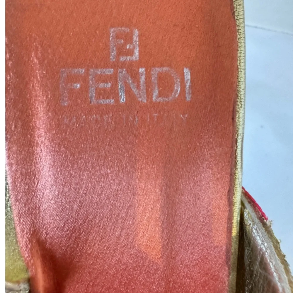 Vintage Fendi Nappa Lamé Metallic Multicolor Geometric Slingback Pump Heel 10M - Picture 7 of 11